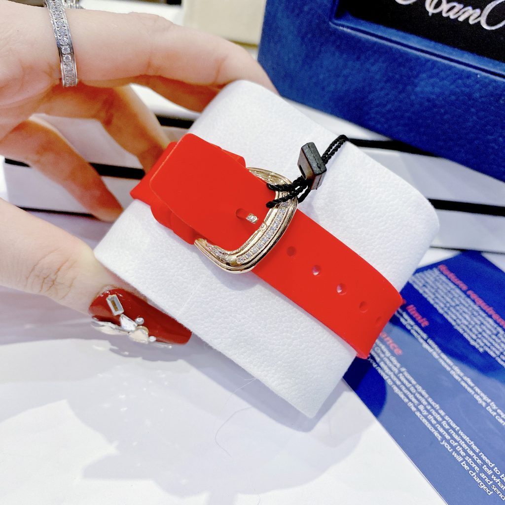 Đồng hồ Hanboro nữ dây cao su màu đỏ và vàng hồng chính hãng