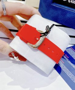 Đồng hồ Hanboro nữ dây cao su màu đỏ và vàng hồng chính hãng