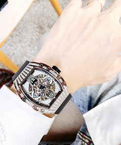 Đồng hồ cơ nam Hanboro Automatic chính hãng đính đá dây cao su