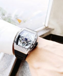 Đồng hồ cơ nam Hanboro Automatic chính hãng đính đá dây cao su