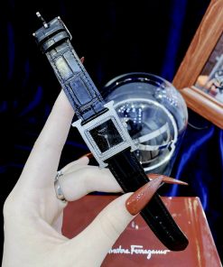 Đồng hồ Hermes nữ Like Auth mặt chữ nhật đính đá dây da 4 màu 26mm