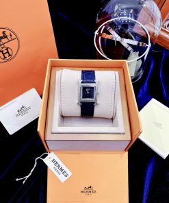 Đồng hồ Hermes nữ Like Auth mặt chữ nhật đính đá dây da 4 màu 26mm