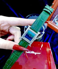 Đồng hồ Hermes nữ Like Auth mặt chữ nhật đính đá dây da 4 màu 26mm