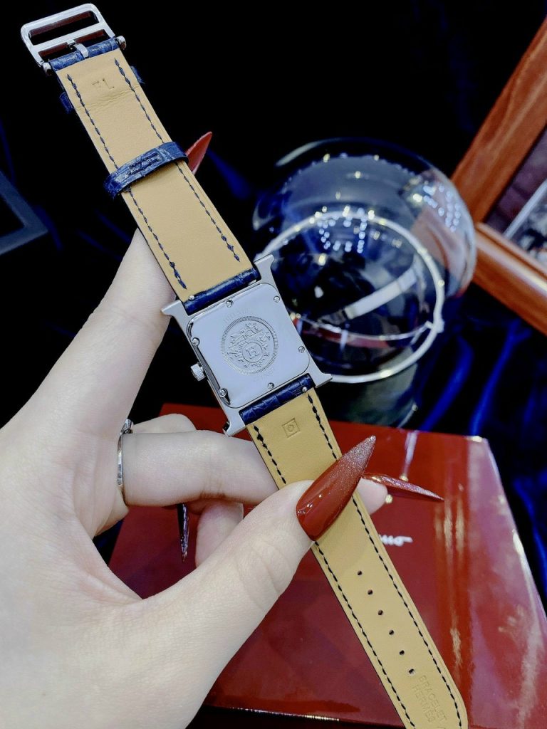 Đồng hồ Hermes nữ Like Auth mặt chữ nhật đính đá dây da 4 màu 26mm