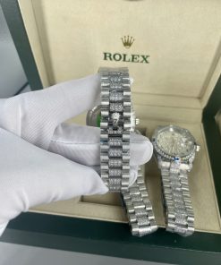 Đồng hồ Rolex Day-Date đính full đá mặt và dây Fake 11 máy Nhật