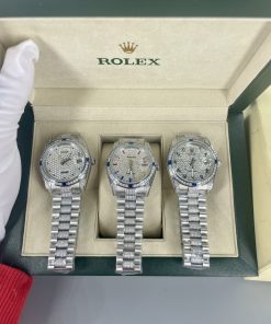 Đồng hồ Rolex Day-Date đính full đá mặt và dây Fake 11 máy Nhật