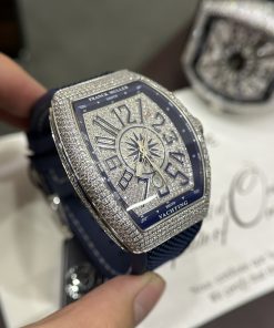 Đồng hồ Franck Muller V45 nam đính full kim cương nhân tạo màu xanh 44mm