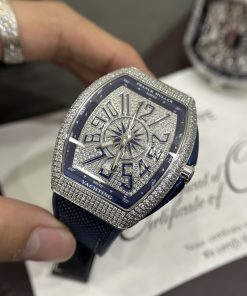 Đồng hồ Franck Muller V45 nam đính full kim cương nhân tạo màu xanh 44mm