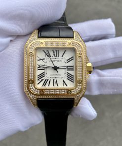 Đồng hồ nam mặt vuông Cartier Automatic Gold 18K đính đá 40mm