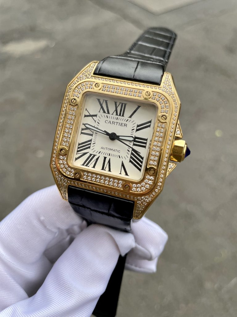 Đồng hồ nam mặt vuông Cartier Automatic Gold 18K đính đá 40mm