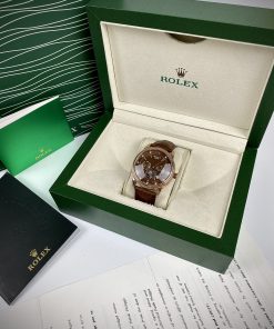 Đồng hồ Rolex Sun & Moon nam dây da màu nâu cọc số đính đá
