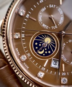 Đồng hồ Rolex Sun & Moon nam dây da màu nâu cọc số đính đá