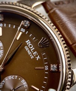 Đồng hồ Rolex Sun & Moon nam dây da màu nâu cọc số đính đá