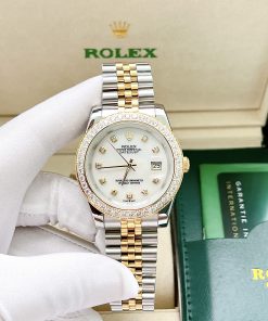Đồng hồ cặp Rolex Datejust demi gold đính đá super fake 11 máy cơ 31/41mm