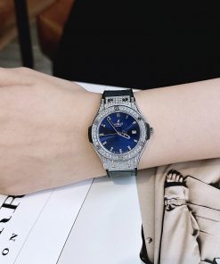 Đồng hồ Hublot giá rẻ nữ đính full đá màu xanh dương máy Nhật