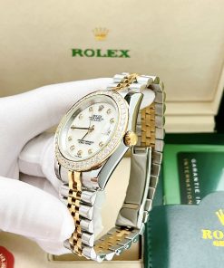 Đồng hồ cặp Rolex Datejust demi gold đính đá super fake 11 máy cơ 31/41mm