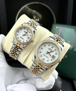 Đồng hồ cặp Rolex Datejust demi gold đính đá super fake 11 Đồng hồ cặp Rolex Datejust demi gold đính đá super fake 11 máy cơ 31/41mmmáy cơ 31/41mm