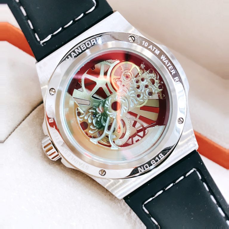 Đồng hồ cơ chính hãng Hanboro Automatic nam dây da mặt tròn 44mm