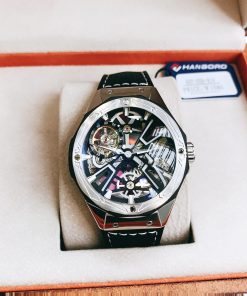Đồng hồ cơ chính hãng Hanboro Automatic nam dây da mặt tròn 44mm