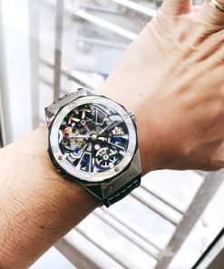 Đồng hồ cơ chính hãng Hanboro Automatic nam dây da mặt tròn 44mm