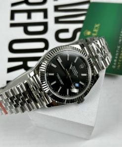 Đồng hồ Rolex DateJust Clean Factory Replica 11 mặt đen cọc dạ quang 41mm