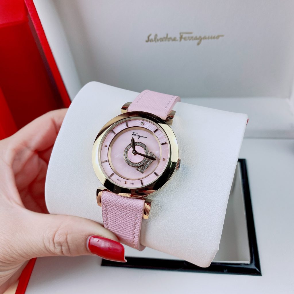 Đồng hồ nữ Salvatore Feragamo Minuetto dây da màu hồng giá rẻ