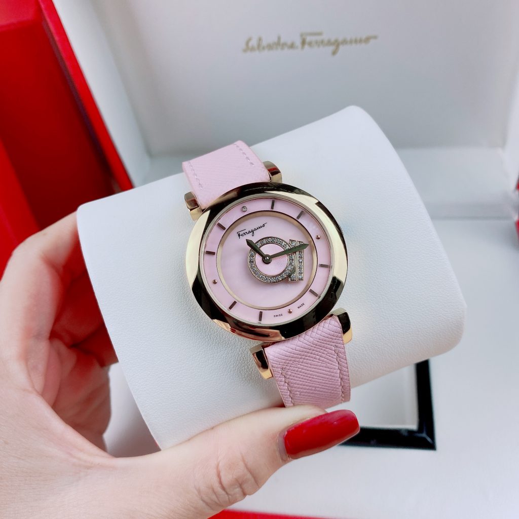 Đồng hồ nữ Salvatore Feragamo Minuetto dây da màu hồng giá rẻ