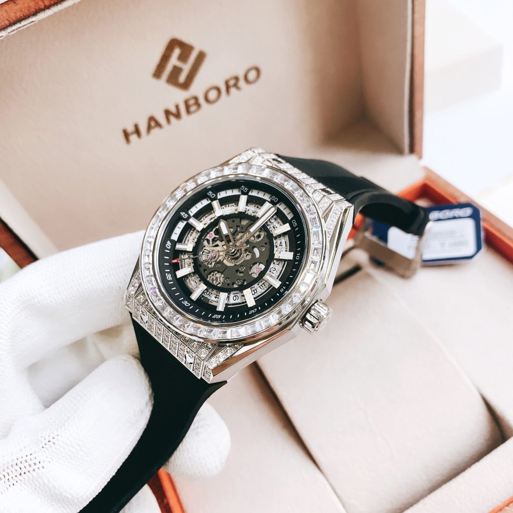 Đồng hồ đính đá Hanboro nam chính hãng máy cơ automatic
