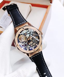 Đồng hồ cơ nam lộ máy Hanboro Rosegold chính hãng dây da 44mm