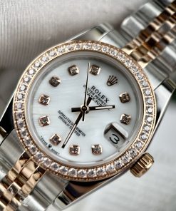 Đồng hồ mặt xà cừ Rolex Datejust máy cơ Nhật đính đá nữ