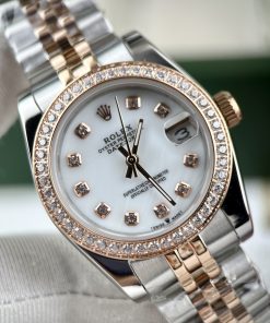 Đồng hồ mặt xà cừ Rolex Datejust máy cơ Nhật đính đá nữ
