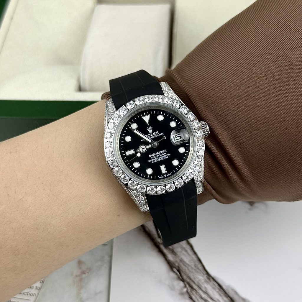 Đồng hồ nam Rolex Submariner Fake 11 máy Nhật đính full đá 