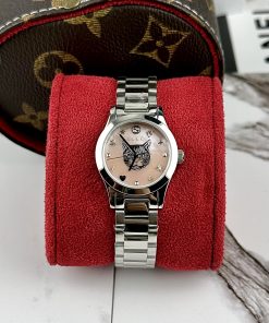 Đồng hồ Gucci nữ mặt khảm trai hình mèo màu hồng Like Auth 28mm