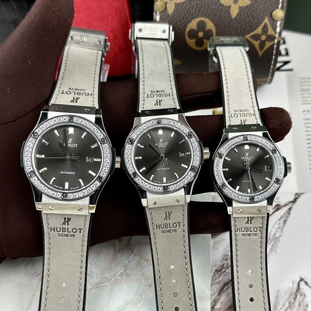 Đồng hồ Hublot cặp máy cơ Automatic đính đá giá rẻ màu xám