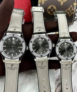 Đồng hồ Hublot cặp máy cơ Automatic đính đá giá rẻ màu xám