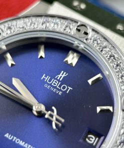 Đồng hồ Hublot đính đá máy cơ Nhật Automatic màu xanh dương