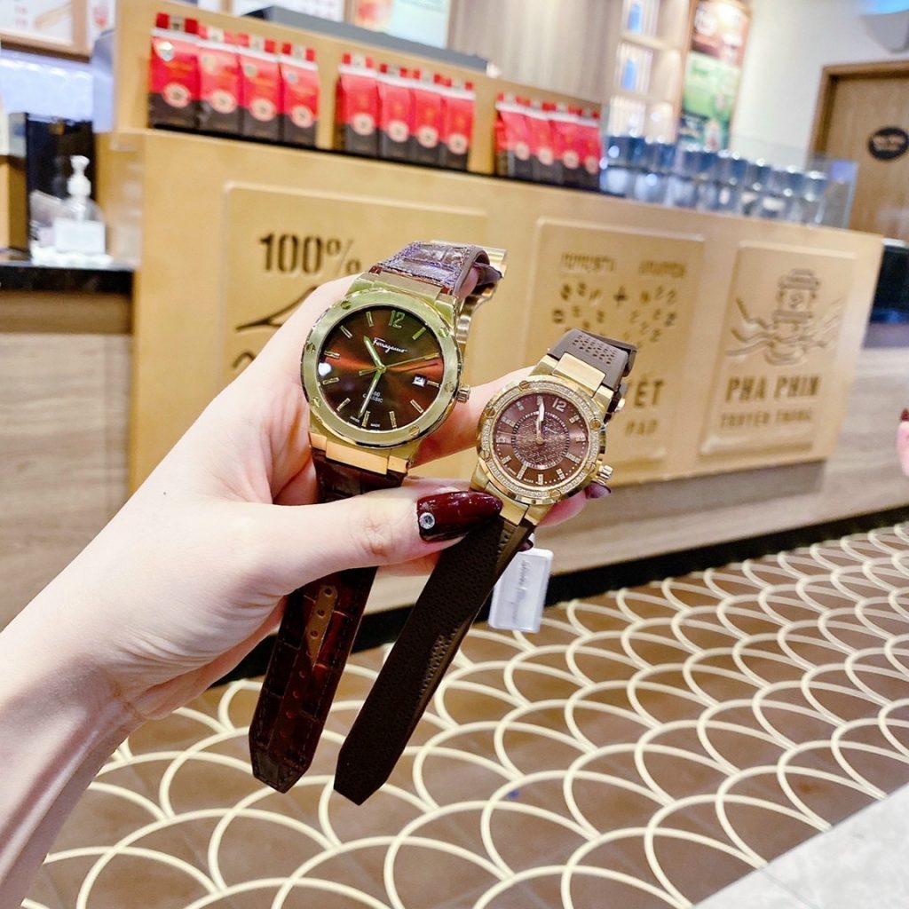 Đồng hồ cặp đôi Salvatore Ferragamo F80 Classic màu nâu Like Auth