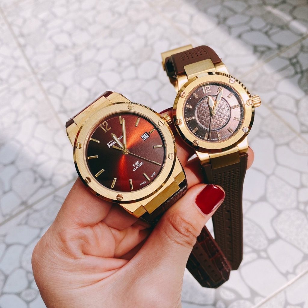 Đồng hồ cặp đôi Salvatore Ferragamo F80 Classic màu nâu Like Auth