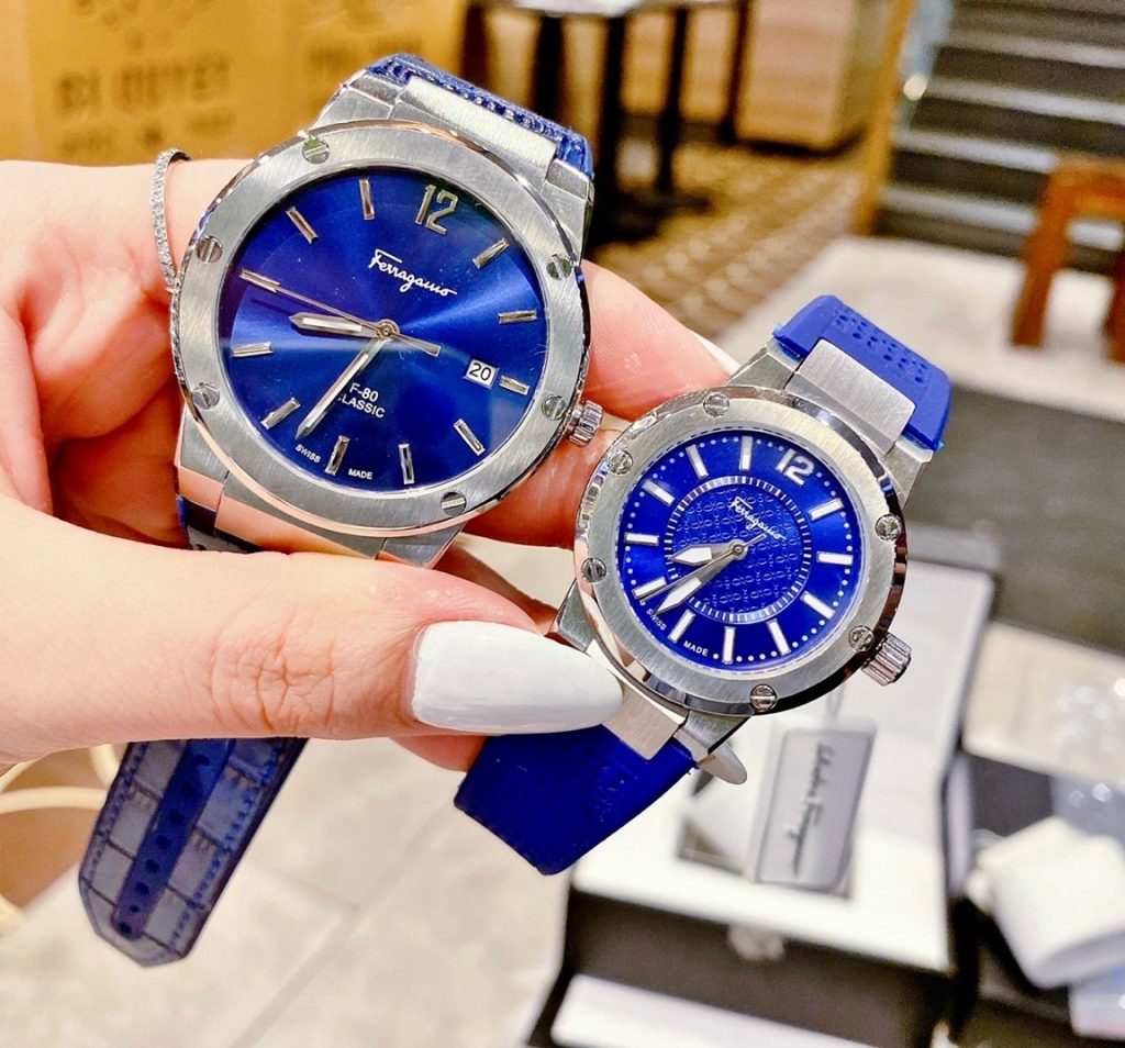 Đồng hồ Salvatore Ferragamo F80 Classic cặp nam nữ màu xanh dương 33/40mm