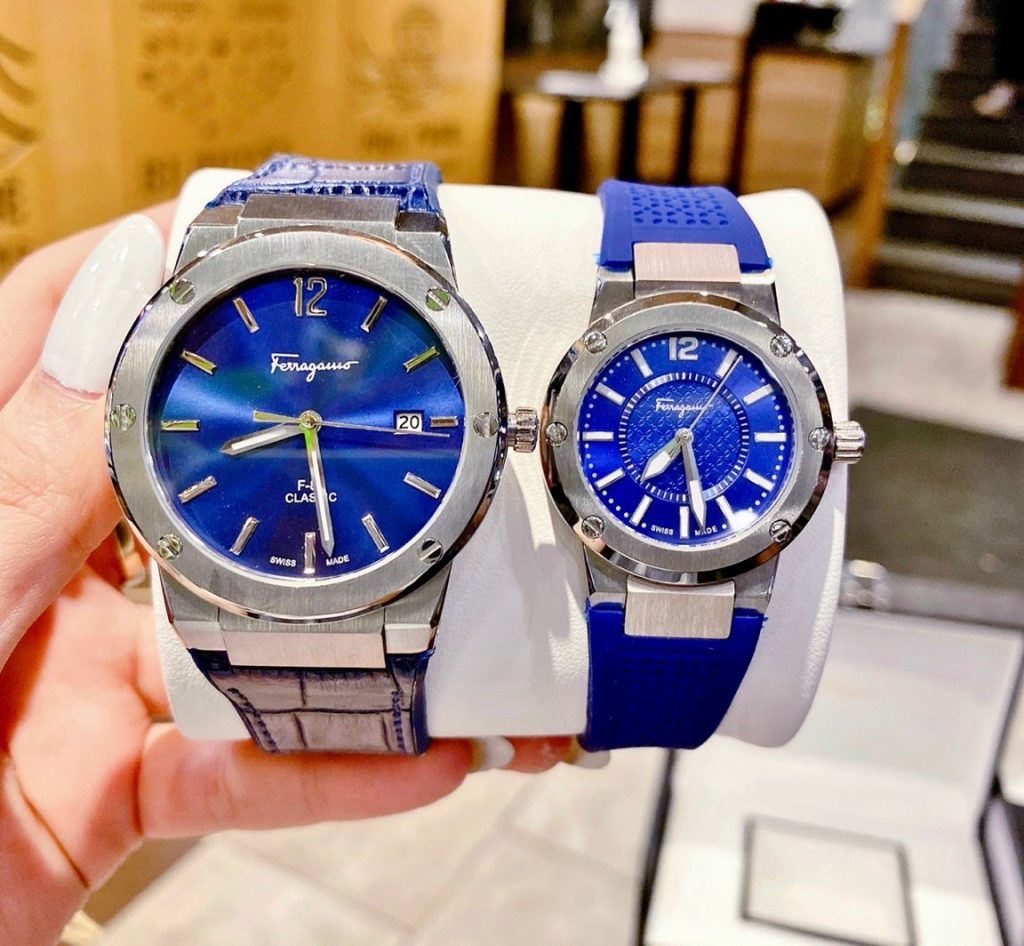 Đồng hồ Salvatore Ferragamo F80 Classic cặp nam nữ màu xanh dương 33/40mm