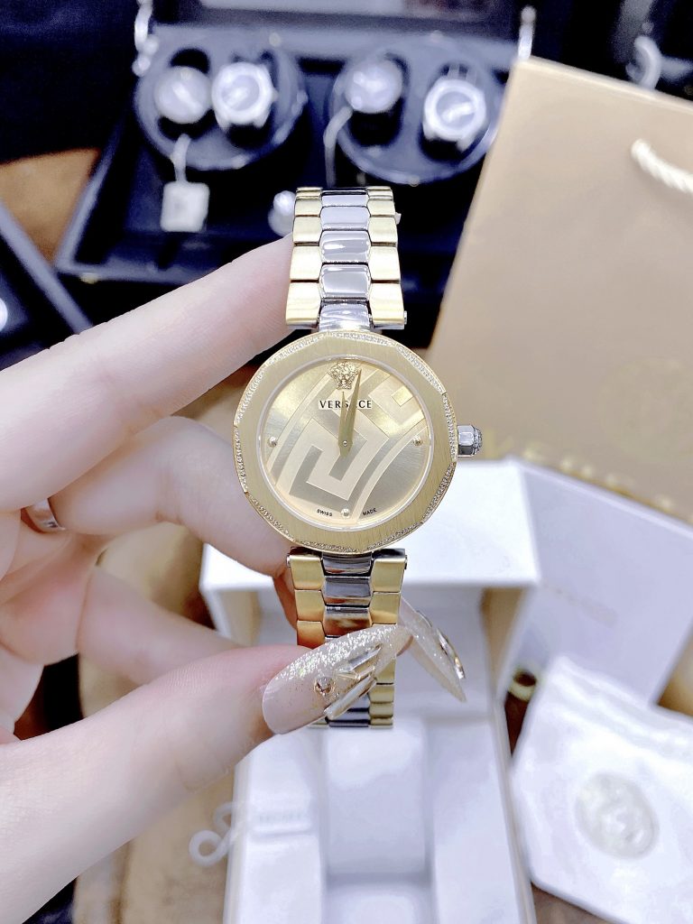 Đồng hồ nữ Versace Idiya like auth dây kim loại Demi Gold đính đá