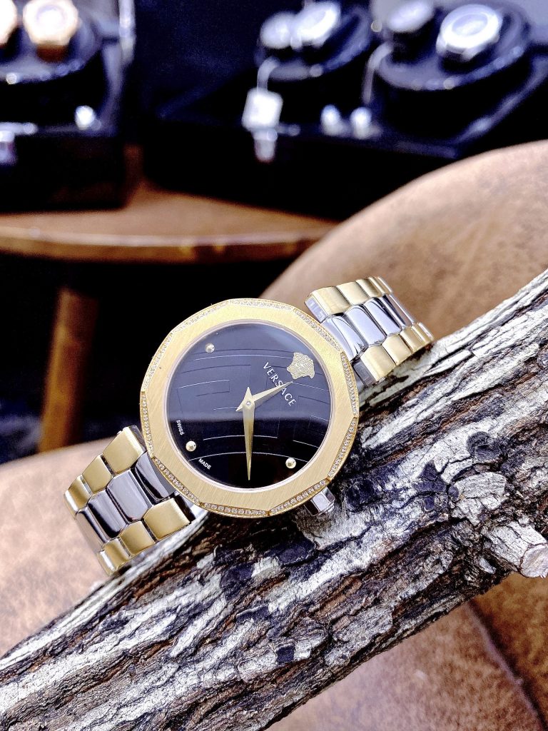 Đồng hồ nữ Versace Idiya like auth dây kim loại Demi Gold đính đá