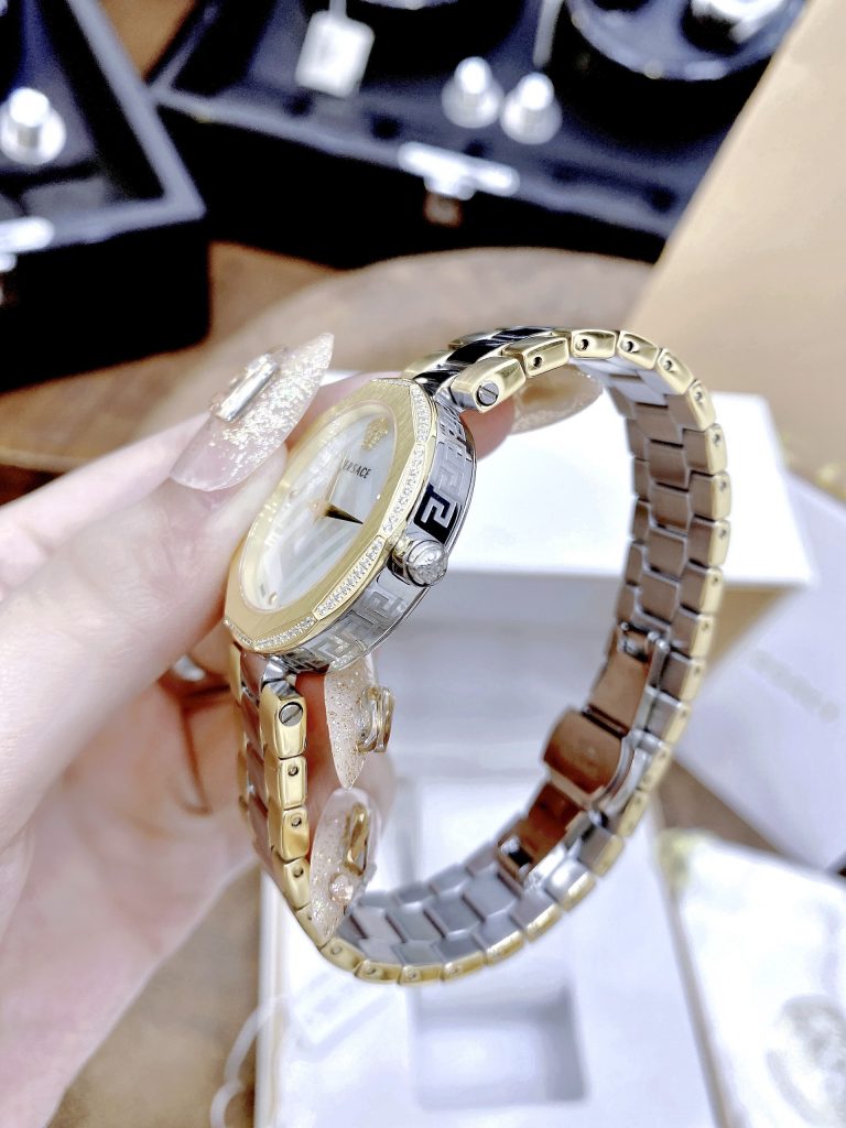 Đồng hồ nữ Versace Idiya like auth dây kim loại Demi Gold đính đá