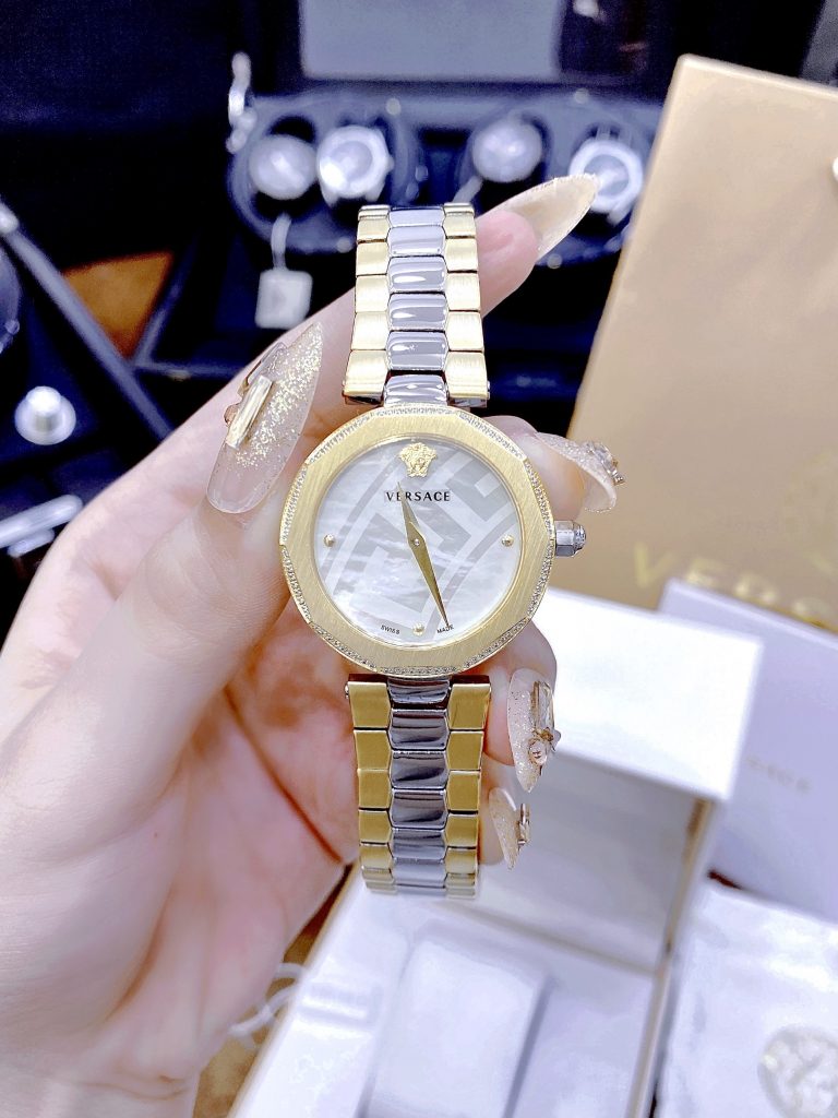 Đồng hồ nữ Versace Idiya like auth dây kim loại Demi Gold đính đá