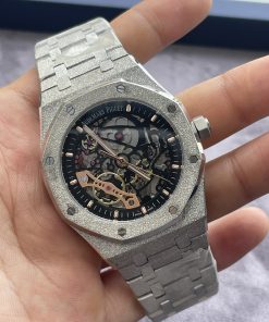 Đồng hồ Audemars Piguet cơ lộ máy vỏ phủ bạch kim trắng Fake 11