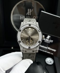 Đồng hồ đính đá Hublot cơ lộ máy Fake cao cấp máy Nhật màu xám