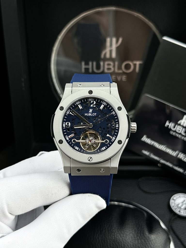 Đồng hồ Hublot cơ lộ máy Nhật Super Fake 11 màu xanh Blue 42mm