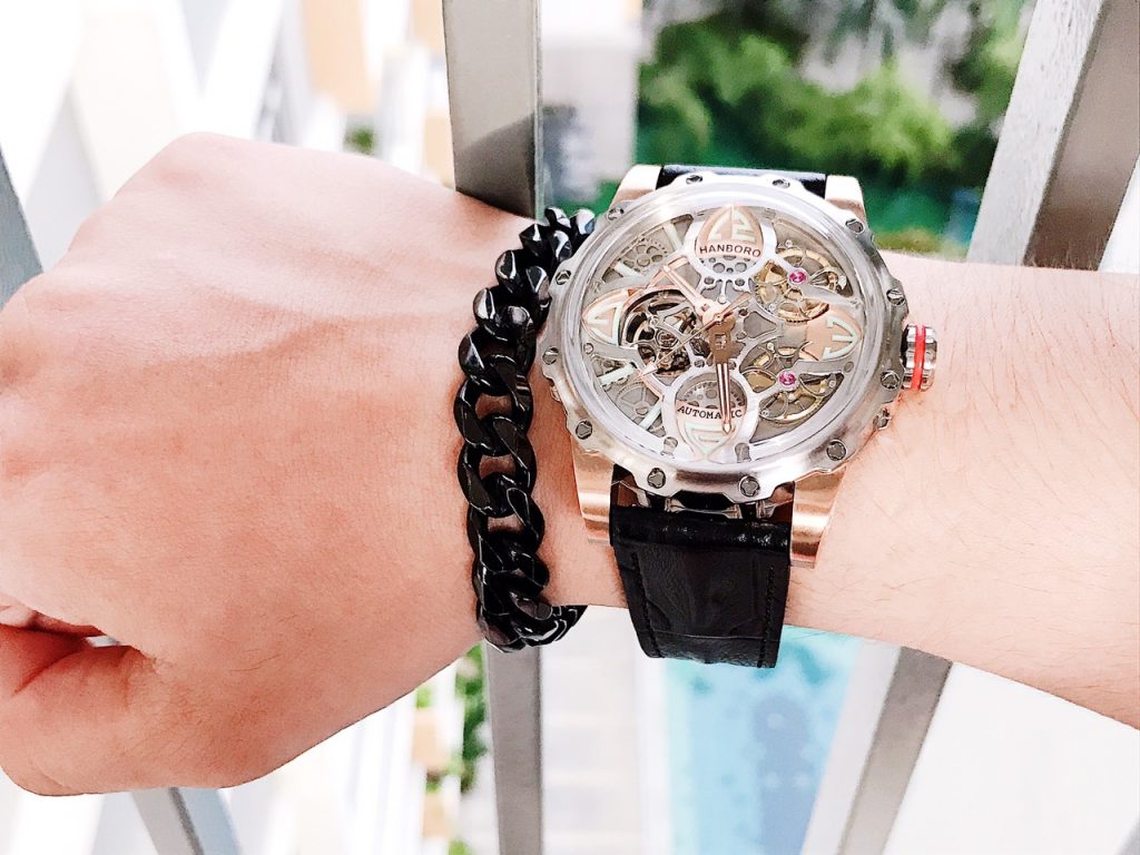 Đồng hồ cơ lộ máy Hanboro chính hãng Automatic màu demi 44mm