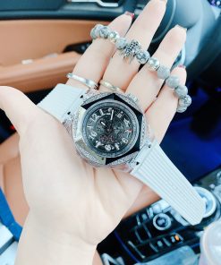 Đồng hồ đính đá Hanboro chính hãng dây cao su màu trắng