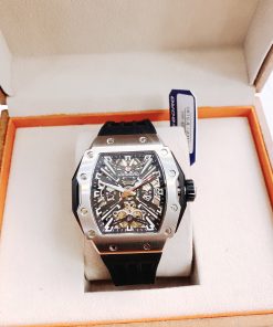 Đồng hồ Hanboro cơ lộ máy automatic chính hãng dây cao su đen